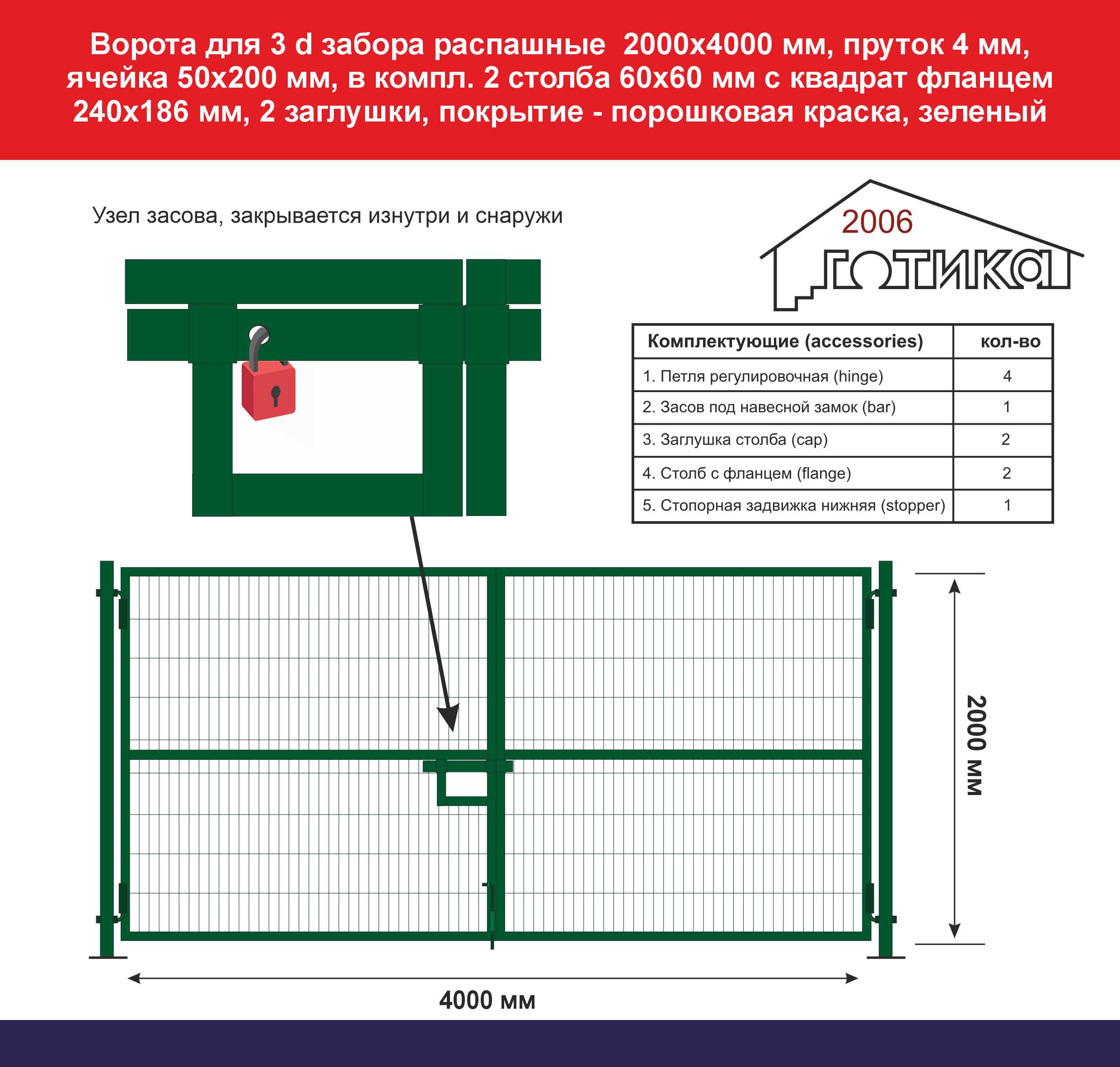 2000х4000 мм, узел засова, поперечная жесткость