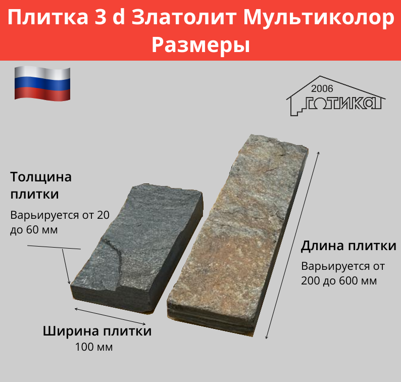 Плитка 3 d Златолит Мультиколор размеры