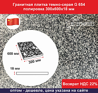 Гранитная плитка темно-серая G 654 полировка 300х600х18 мм 